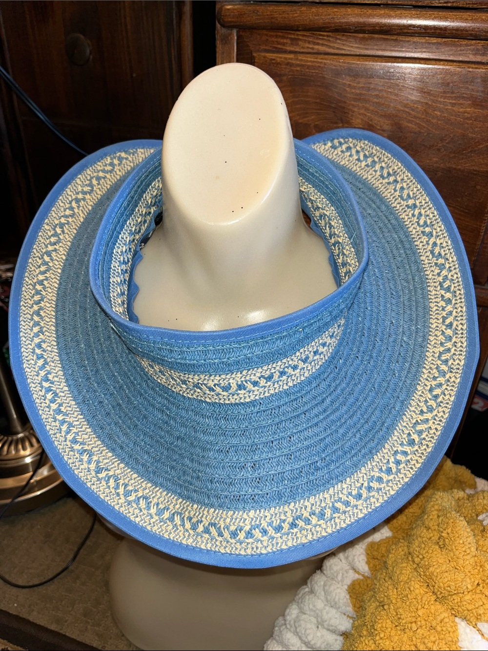 Panama Jack Blue and Cream Wide Brim Sun Visor